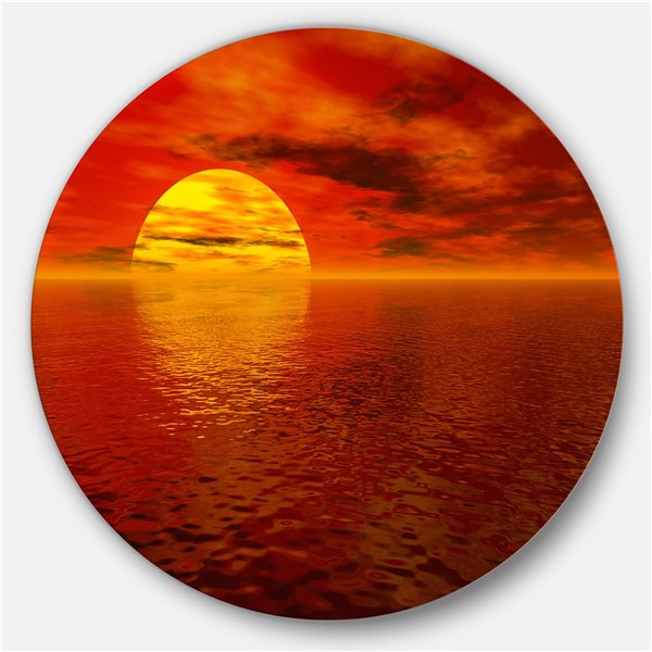 Designart 23-in x 23-in Round Sun Falling to Yellow Ocean' Large Seashore Metal Circle Wall Art