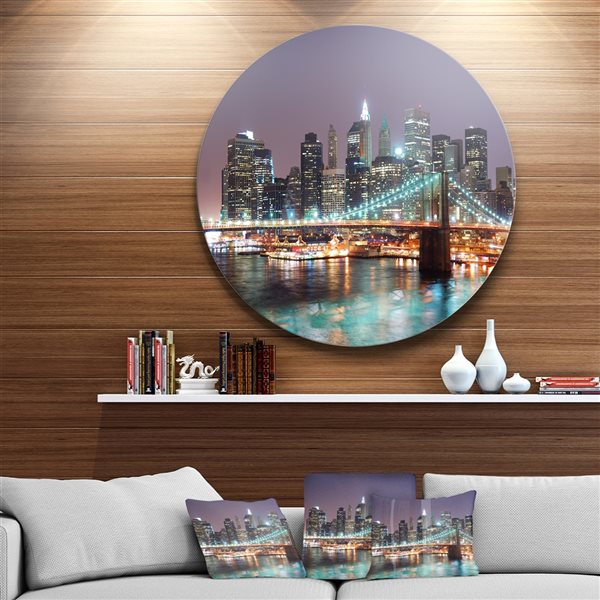 Designart 36-in x 36-in Round New York City Manhattan Skyscrapers' Ultra Glossy Circle Art