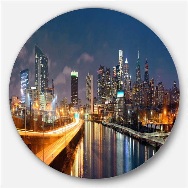 Designart 36-in x 36-in Round Philadelphia Skyline at Night' Ultra ...