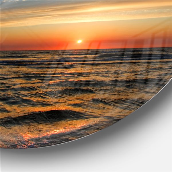 Designart 23-in x 23-in Round Red Sunset with Dark Ocean Waves