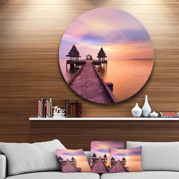 Designart 36-in x 36-in Round Walking Path to Abandoned Temple' Ultra Glossy Metal Circle Art