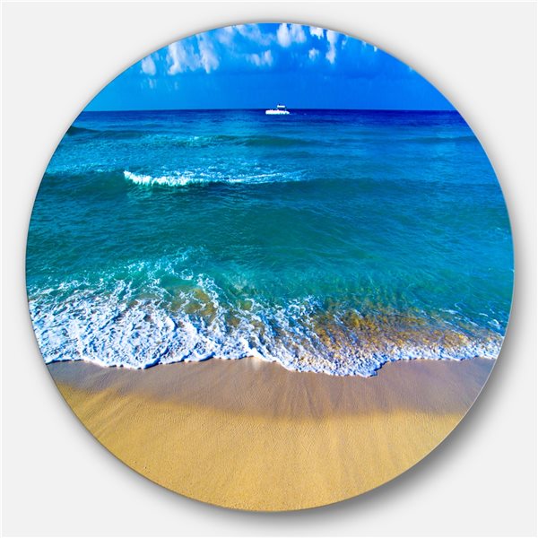 Designart 36-in x 36-in Round Floating Blue Waves Beach' Large Seashore ...