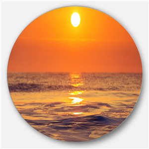 Designart 36-in x 36-in Round Orange Sunrise and Glittering Waters' Seascape Metal Circle Art