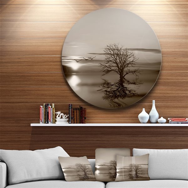 Designart 23-in x 23-in Round Flying Birds and Lonely Tree' Extra Large Wall Art Landscape