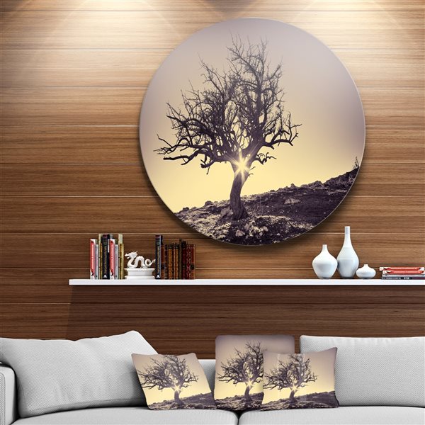 Designart 29-in x 29-in Round Lonely Grey Tree in Mountain' Extra Large Wall Art Landscape