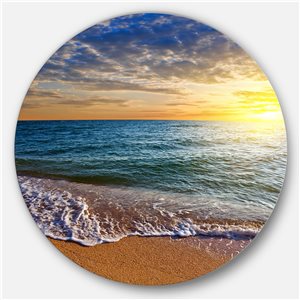 Designart 23-in x 23-in Round Layers of Colors on Sunrise Beach' Seascape Metal Circle Wall Art