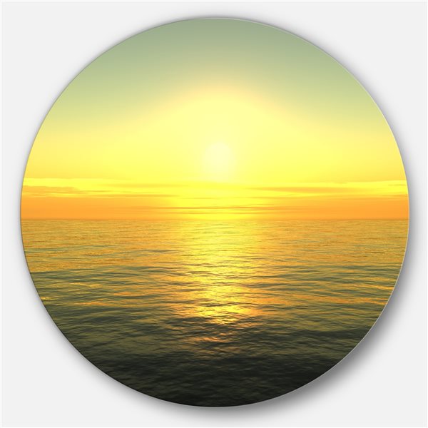 Designart 11-in x 11-in Round Brilliant Yellow Sunrise over Waters ...