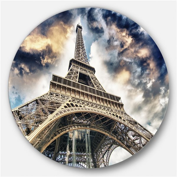 Designart 11-in x 11-in Round Paris Paris Eiffel Tower View from Ground ...