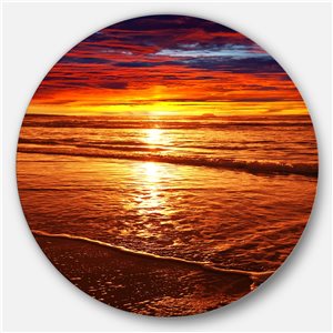 Designart 36-in x 36-in Round Colorful Sunset Mirrored in Waters' Beach Metal Circle Wall Art