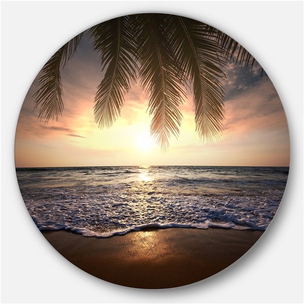 Designart 36-in x 36-in Tropical Beach with Palm Leaves Circle Metal ...