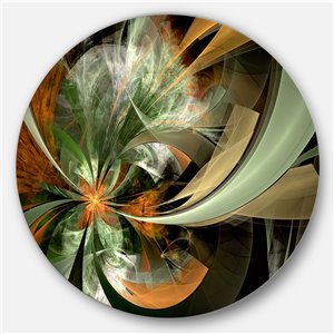 Designart 36-in x 36-in Symmetrical Orange Green Fractal Flower Metal Circle Wall Art