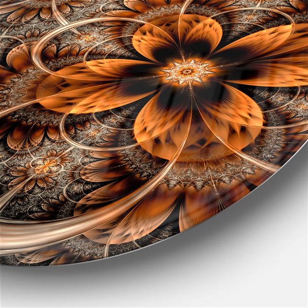 Designart 29-in x 29-in Dark Orange Digital Art Fractal Flower Metal Circle Wall Art