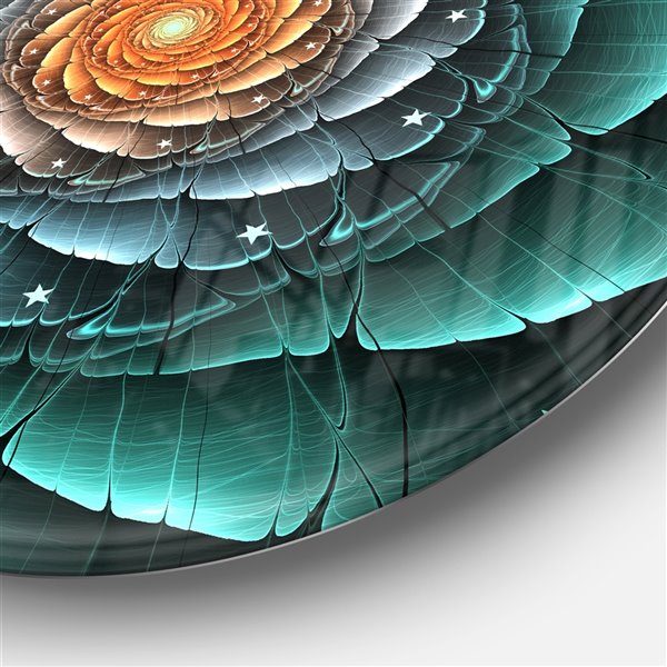 Designart 36-in x 36-in Fractal Flower Turquoise Digital Art Floral Metal Circle Wall Art