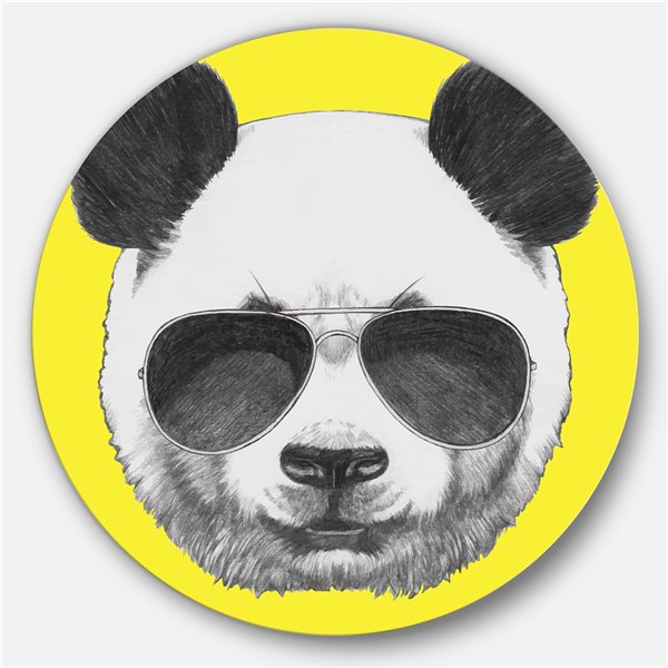 Designart 29-in x 29-in Funny Panda with Sunglasses Animal Metal Circle