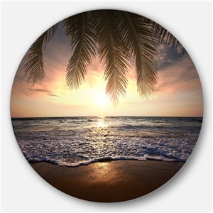Designart 11-in x 11-in Tropical Beach with Palm Leaves Circle Metal Artwork