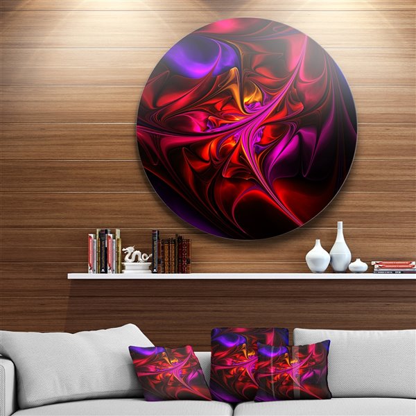 Designart 29-in x 29-in Multicoloured Magenta Stained Glass Floral Metal Circle Wall Art