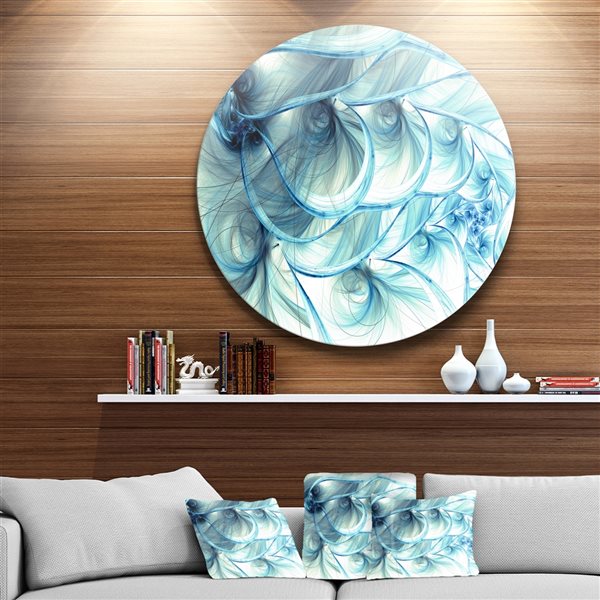 Designart 23-in x 23-in Light Blue Fractal Flower Soft Pattern Metal Circle Wall Art