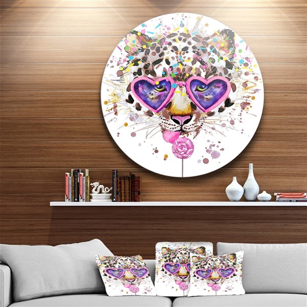 Designart 23-in x 23-in Funny Leopard with Heart Glasses