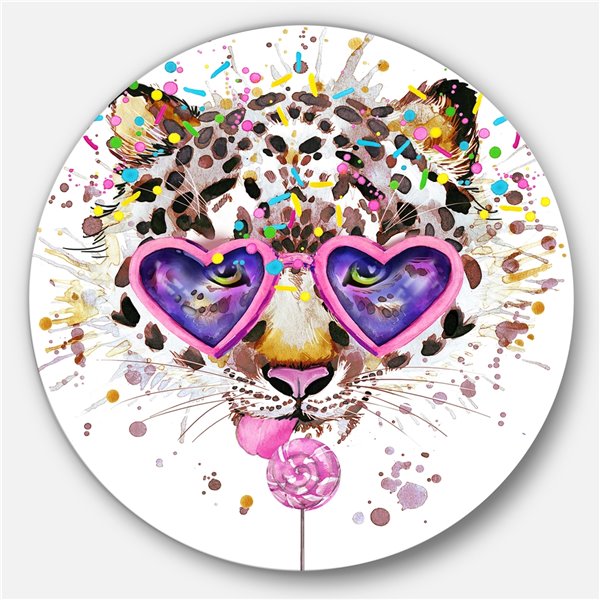 Designart 23-in x 23-in Funny Leopard with Heart Glasses
