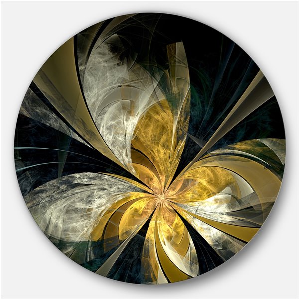 Designart 29-in x 29-in Symmetrical White Gold Fractal Flower Floral Metal Circle Wall Art