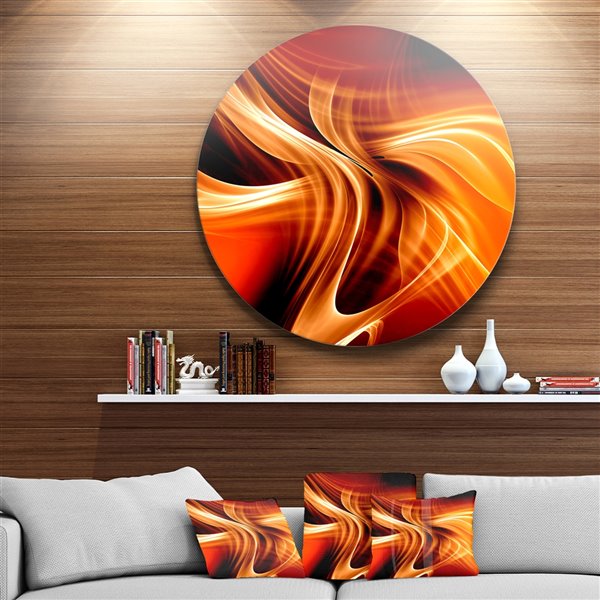 Designart 11-in x 11-in Orange Abstract Warm Fractal Design Abstract Metal Circle Wall Art