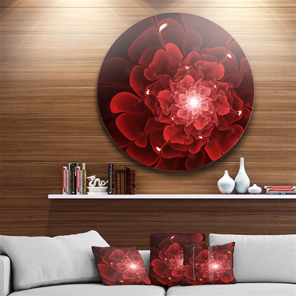 Designart 29-in x 29-in Fractal Flower Clear Red Digital Art Floral Metal Circle Wall Art