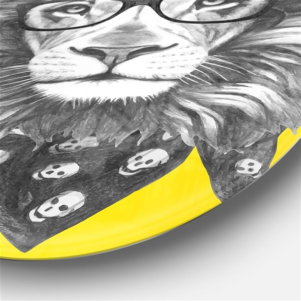 Designart 29-in x 29-in Lion with Glasses and Scarf Animal Metal Circle Wall Art