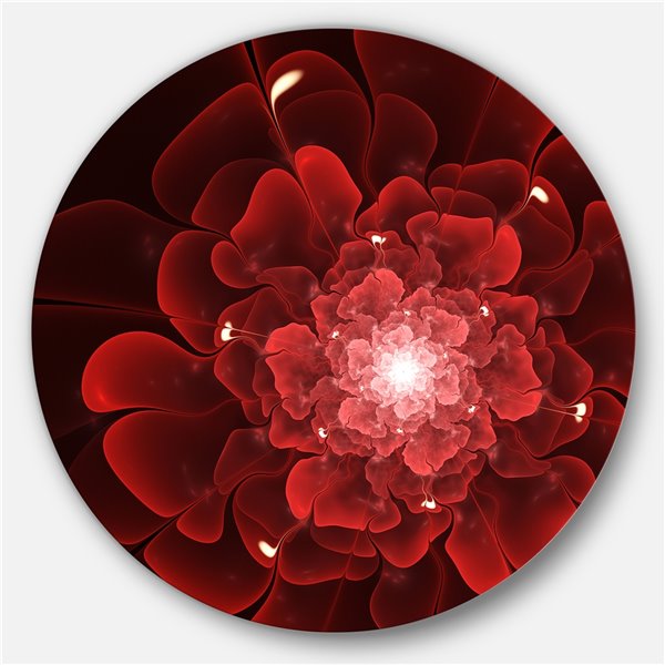 Designart 23-in x 23-in Fractal Flower Clear Red Digital Art Floral Metal Circle Wall Art