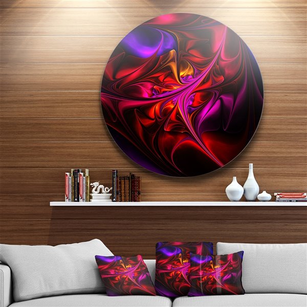 Designart 36-in x 36-in Multicoloured Magenta Stained Glass Floral Metal Circle Wall Art