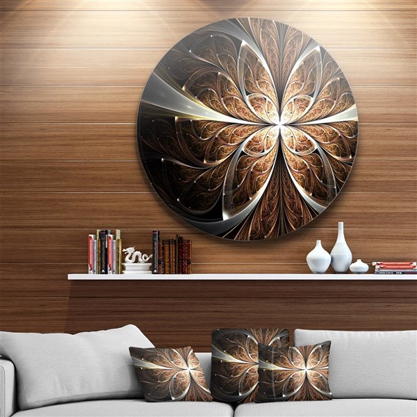 Designart 29-in x 29-in Fractal Flower Brown and Black Digital Art Metal Circle Wall Art