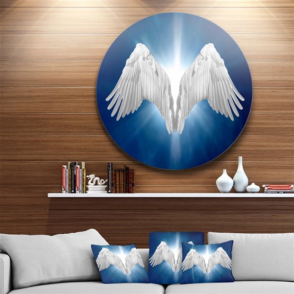 Designart 29-in x 29-in Angel Wings on Blue Background Abstract Metal Circle Wall Art