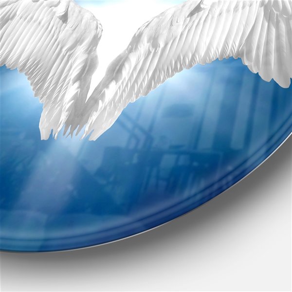 Designart 29-in x 29-in Angel Wings on Blue Background Abstract Metal Circle Wall Art