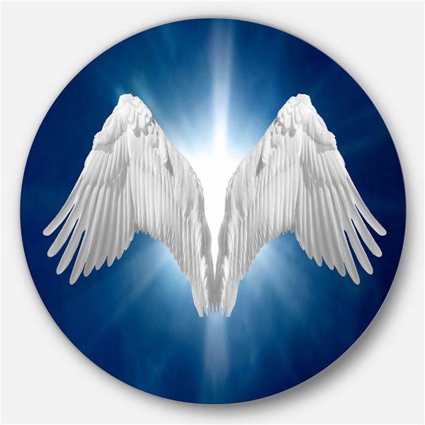 Designart 29-in x 29-in Angel Wings on Blue Background Abstract Metal Circle Wall Art