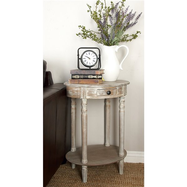 Grayson Lane Farmhouse Light Brown/Beige Wood Round End Table