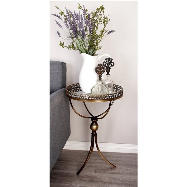 Grayson Lane Traditional Gold Brass Iron with Mirror Round End Table