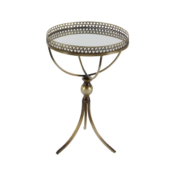 Grayson Lane Traditional Gold Brass Iron with Mirror Round End Table