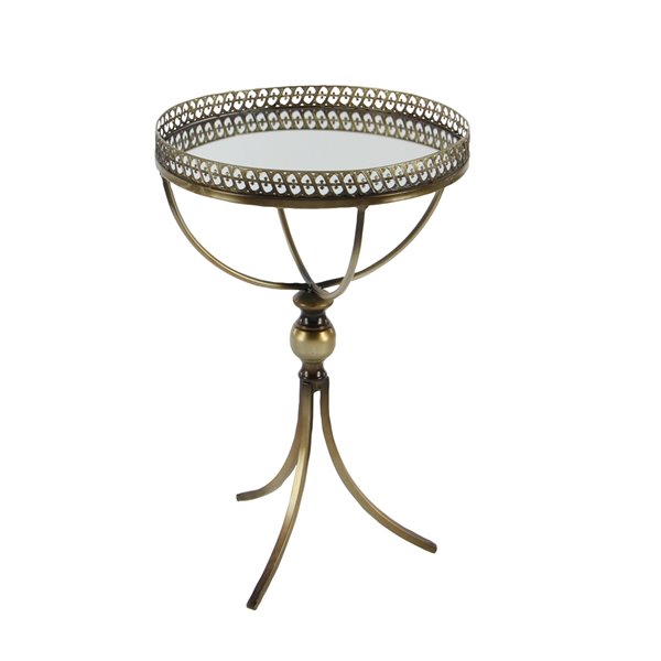 Grayson Lane Traditional Gold Brass Iron with Mirror Round End Table