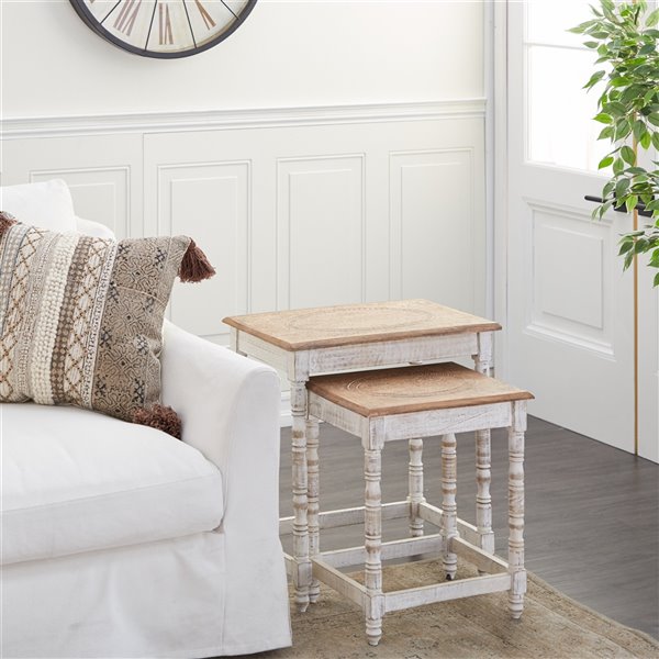 Grayson Lane White Mango Wood Rectangular End Table - Set of 2