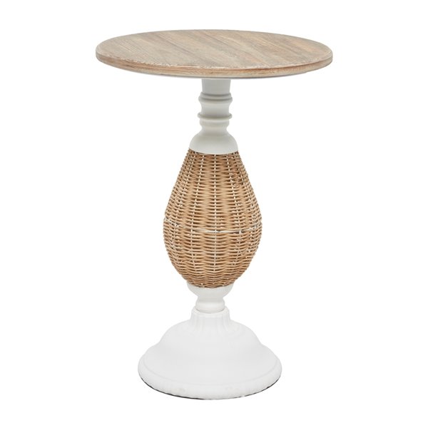 Grayson Lane Brown and White Iron with Wood Round End Table 367332 | RONA