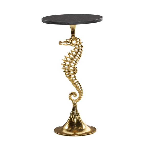 Grayson Lane Coastal Gold Aluminum with Granite/Marble Round End Table