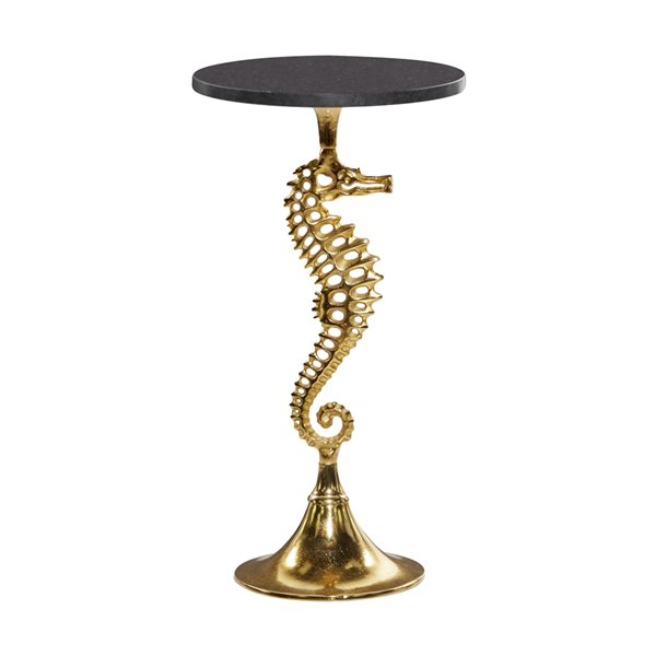 Grayson Lane Coastal Gold Aluminum with Granite/Marble Round End Table