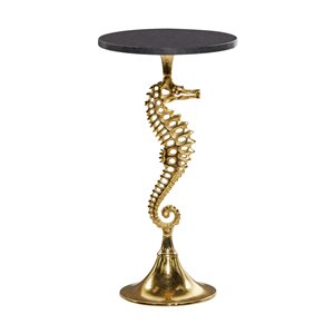 Grayson Lane Coastal Gold Aluminum with Granite/Marble Round End Table