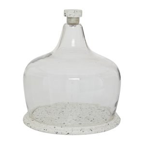 Grayson Lane 11-in x 9-in Contemporary Cake Stand with Cloche in White Stoneware and Glass