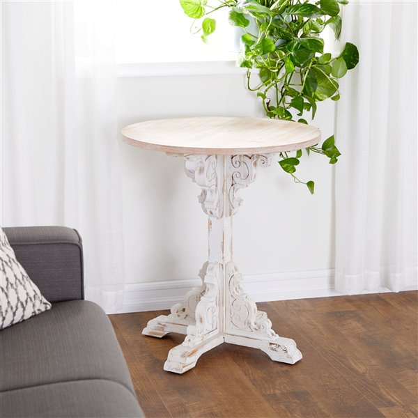 Grayson Lane Farmhouse Off-White Wood Round End Table