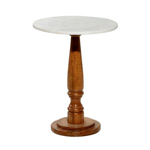 Grayson Lane White Granite/Marble and Mago Wood Round End Table