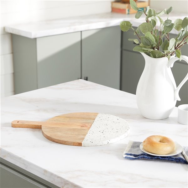 Grayson Lane 13.55-in x 16.8-in Round Natural Brown Wood/Terrazzo Cutting Board