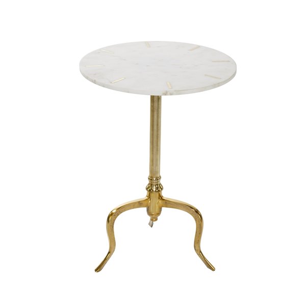 Grayson Lane White and Gold Granite/Marble Round End Table