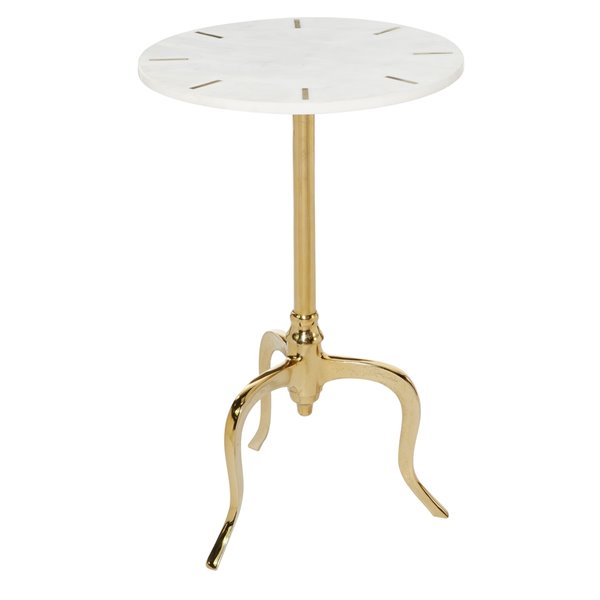 Grayson Lane White and Gold Granite/Marble Round End Table