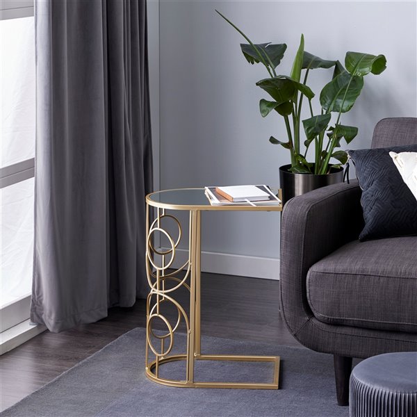 Grayson Lane Gold Mirror Half-round End Table