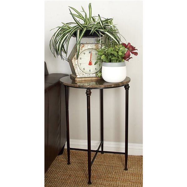 Grayson Lane Traditional Black Granite/Marble Round End Table